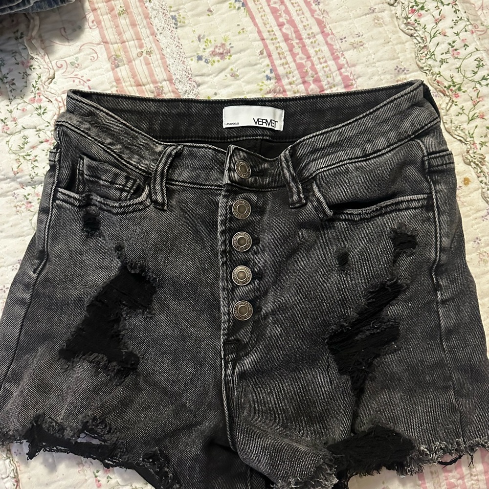VSME Women's Black Distressed Jean Shorts
